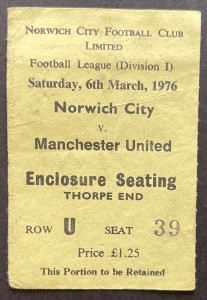 Norwich City v Manchester United ticket stub - Division One 6/3/1976 - POSTPONED for sale on Ebay