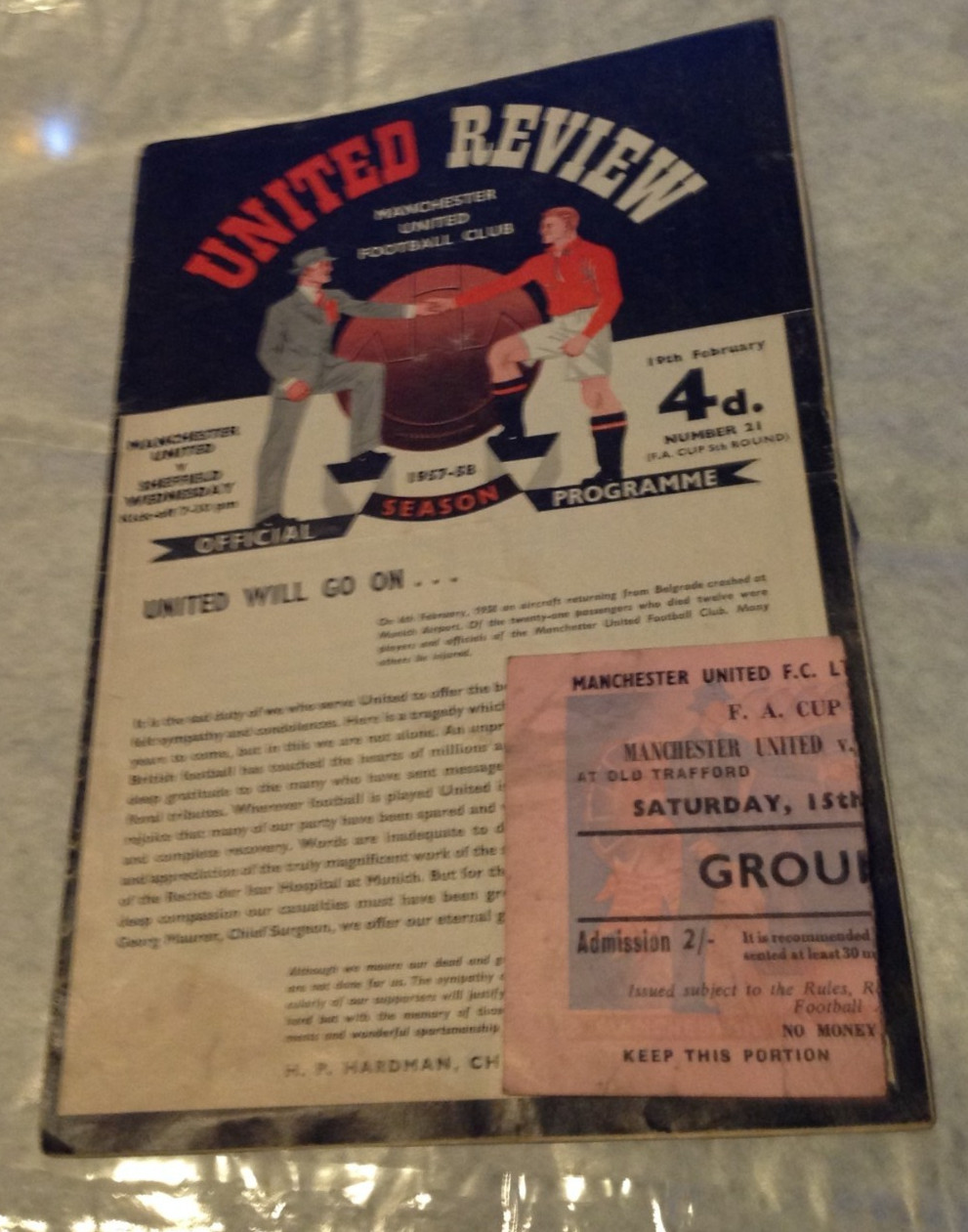 Manchester United Sheffield Wednesday 1957/58 1st post Munich PROGRAMME & TICKET for sale on Ebay