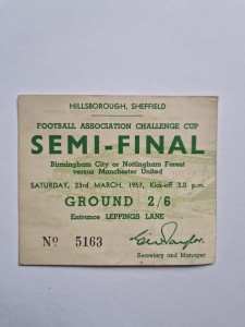 FOOTBALL TICKET: 1957 MANCHESTER UNITED v BIRMINGHAM CITY [FA CUP S/F] @HILLSBRO for sale on Ebay