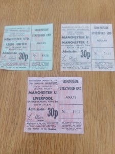 3 OFF MANCHESTER UNITED TICKETS 1970'S. LEEDS, CITY, LIVERPOOL for sale on Ebay
