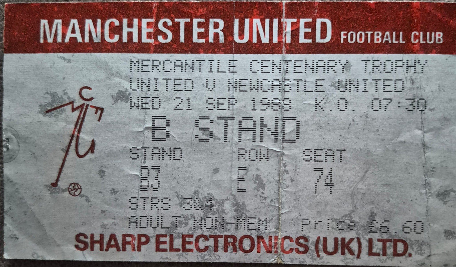 Manchester United V Newcastle United Mercantile Trophy Ticket 88-89 for sale on Ebay