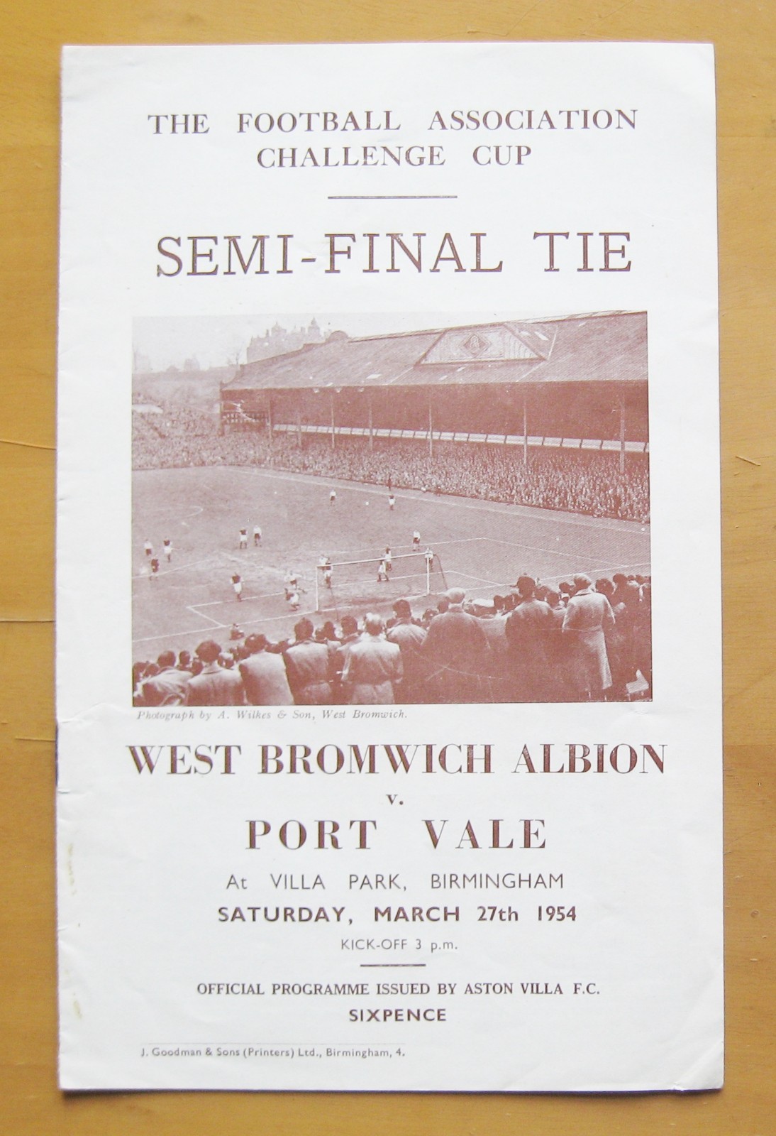 1954 FA Cup Semi-Final PORT VALE v WEST BROMWICH ALBION *VG Condition Programme* for sale on Ebay
