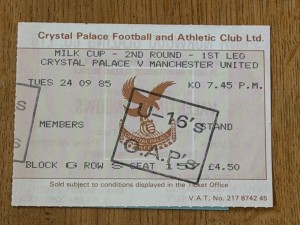 TICKET 1985/86 Crystal Palace v Manchester United League Cup - Brown for sale on Ebay