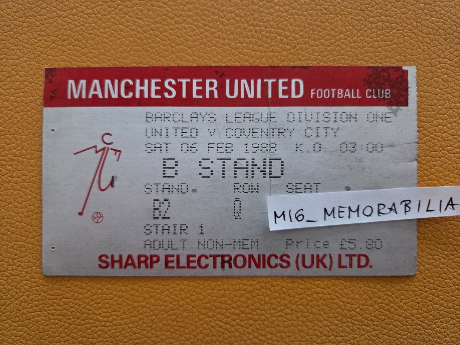 RARE TICKET:  Manchester United - Coventry City 1987/1988 for sale on Ebay