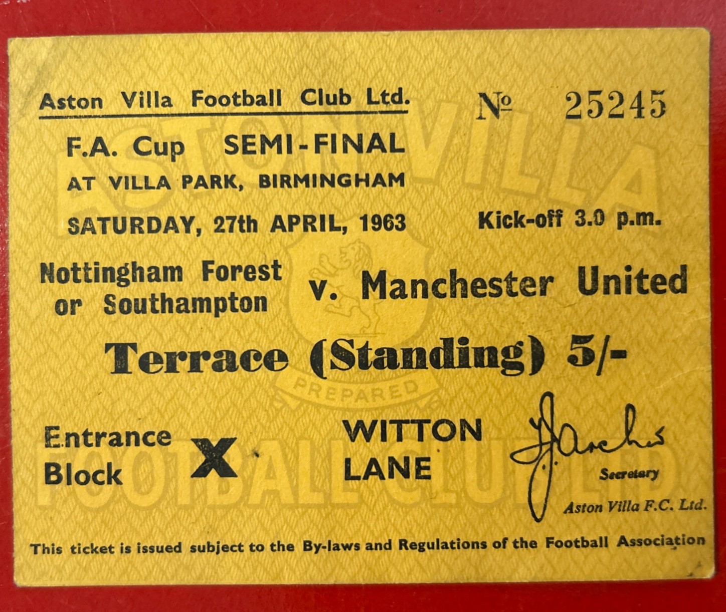1963 FA Cup Semi Final Manchester United SouthamptonFootball Match Ticket Stub for sale on Ebay