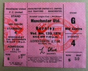 TICKET STUB - MANCHESTER UNITED Vs BURNLEY - LEAGUE CUP 4th RND - 1974 - SEAT 50 for sale on Ebay