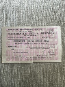 20th February 1965MANCHESTER United V Burnley Football Full Ticket Very Rare for sale on Ebay