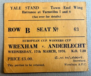 TICKET STUB - EUROPEAN CUP WINNERS CUP - WREXHAM vs ANDERLECHT - 17th MARCH 1976 for sale on Ebay