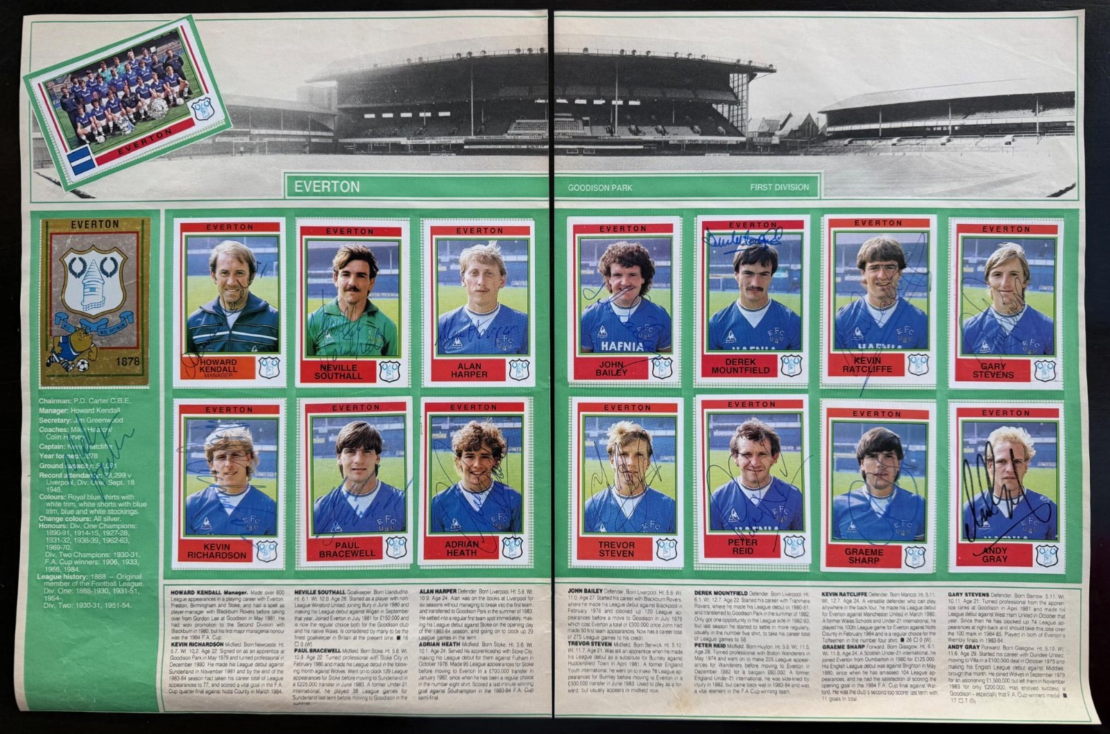 EVERTON Champions signed 1985 Panini Sticker Team set KENDALL HEATON SOUTHALL for sale on Ebay