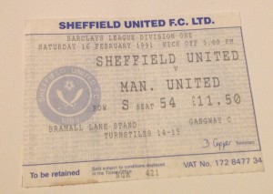 Sheffield United v Manchester United  1990/91 MATCH TICKET for sale on Ebay