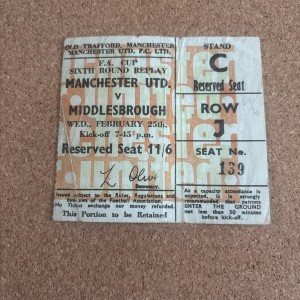 1969-70 Manchester United V Middlesbrough FA Cup Replay Ticket for sale on Ebay