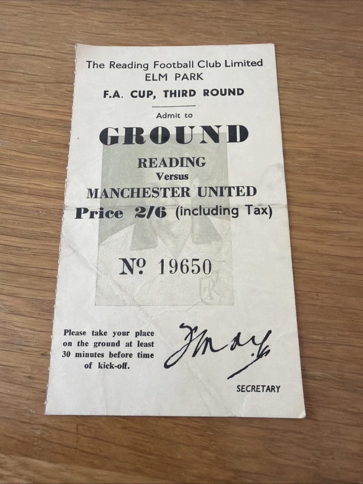 Reading v Manchester United 1954/55 FA Cup 3rd Round Ticket for sale on Ebay