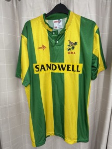 Rare vintage original WBA West Bromwich Albion yellow green away shirt 1990 for sale on Ebay