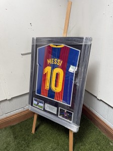 Framed Lionel Messi Authentic Hand Signed Barcelona Jersey With COA for sale on Ebay