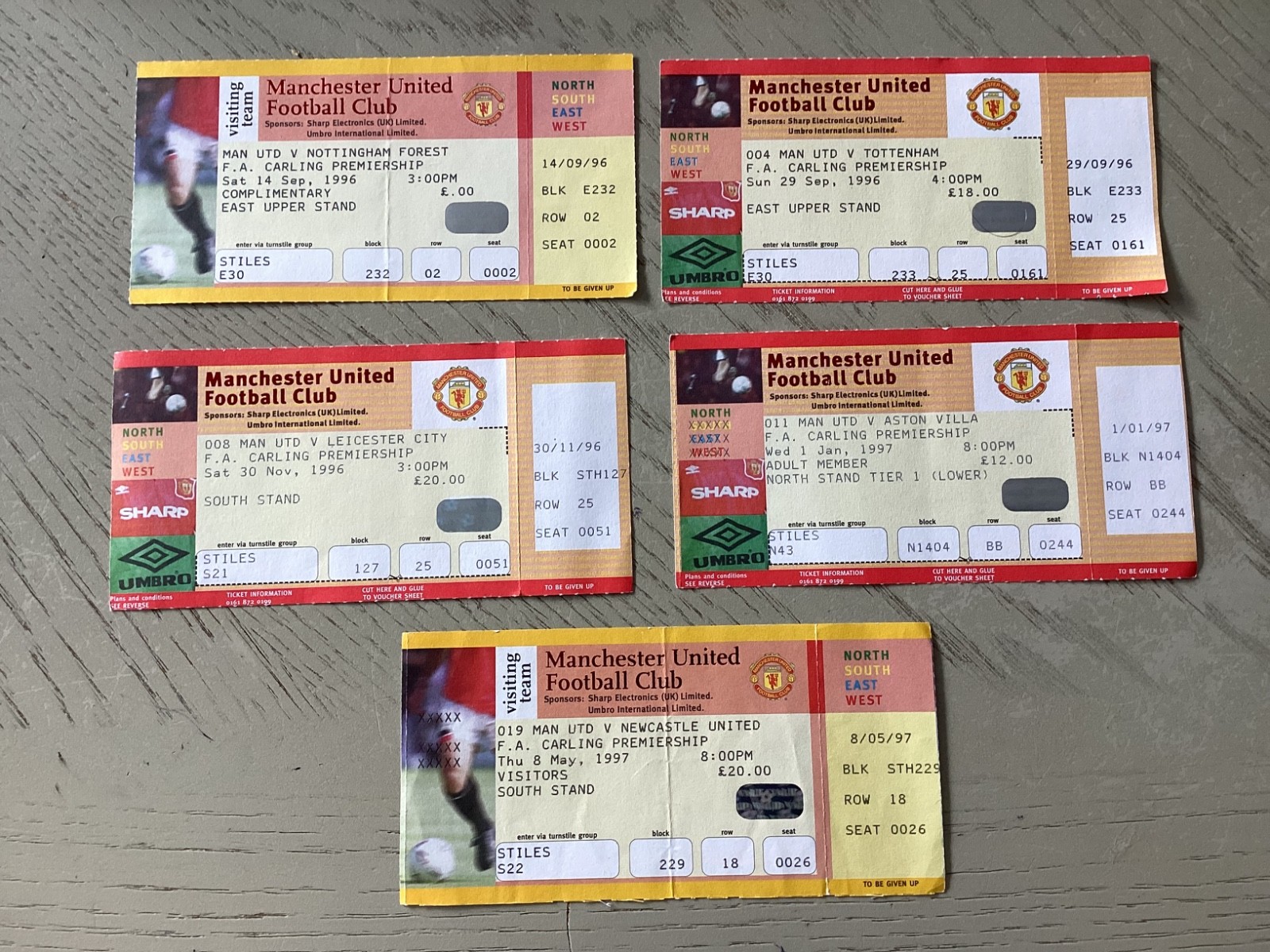 5 x Manchester United Home Tickets Stubs 19896 /97. Complete for sale on Ebay