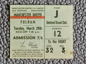 MANCHESTER UNITED (Champions) v FULHAM Div1 28/03/1967 - 1966/67 Ticket for sale on Ebay