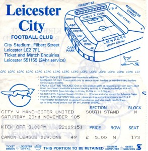 Match Ticket, Leicester City v Manchester United League Div 1 Nov 1985 for sale on Ebay