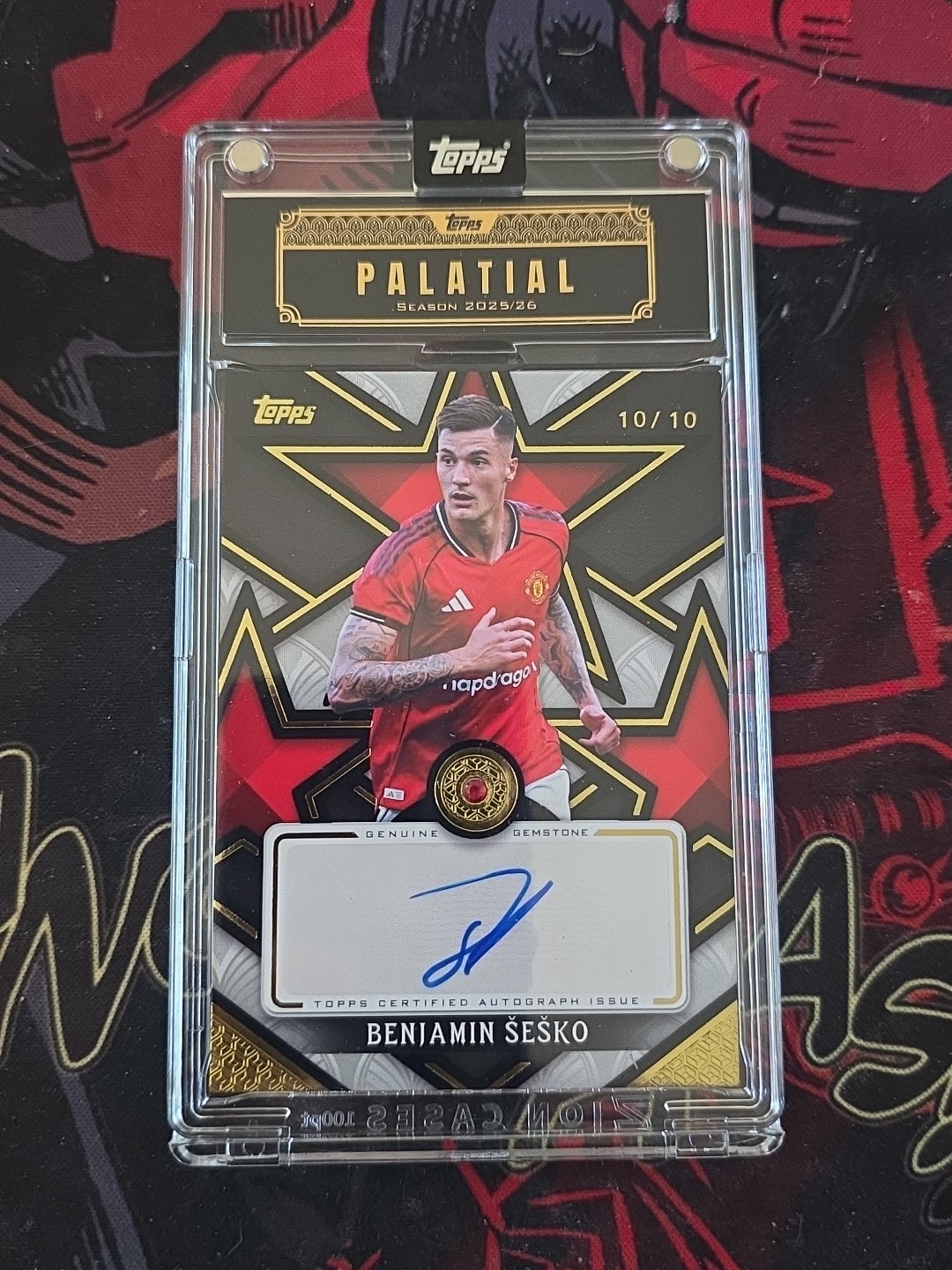 Topps Palatial Manchester United Benjamin Sesko Ruby Relic 10/10 Auto for sale on Ebay