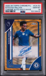 2025/26 Topps Chrome Premier League Chelsea Estevao Gold Wave RC Auto /50 PSA 10 for sale on Ebay