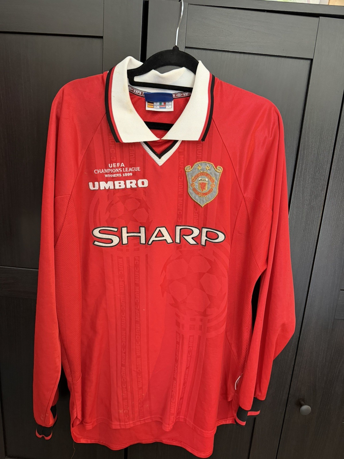 Umbro Manchester United 1999 Champions League Long Sleeve Home Shirt Mens Large for sale on Ebay