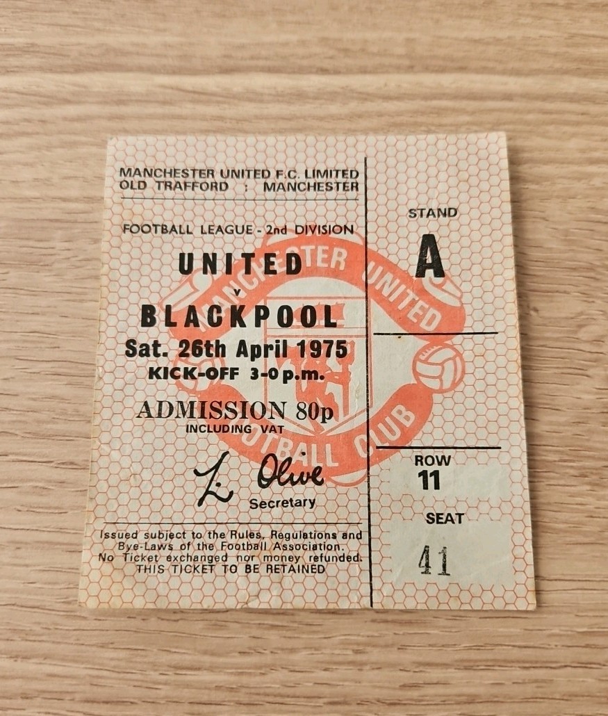 Manchester United V Blackpool 1975 Ticket for sale on Ebay