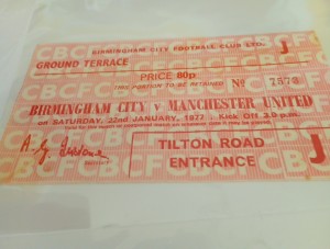 BIRMINGHAM CITY V MANCHESTER UNITED  ~ MATCH TICKET ~ 22 JANUARY 1977 for sale on Ebay