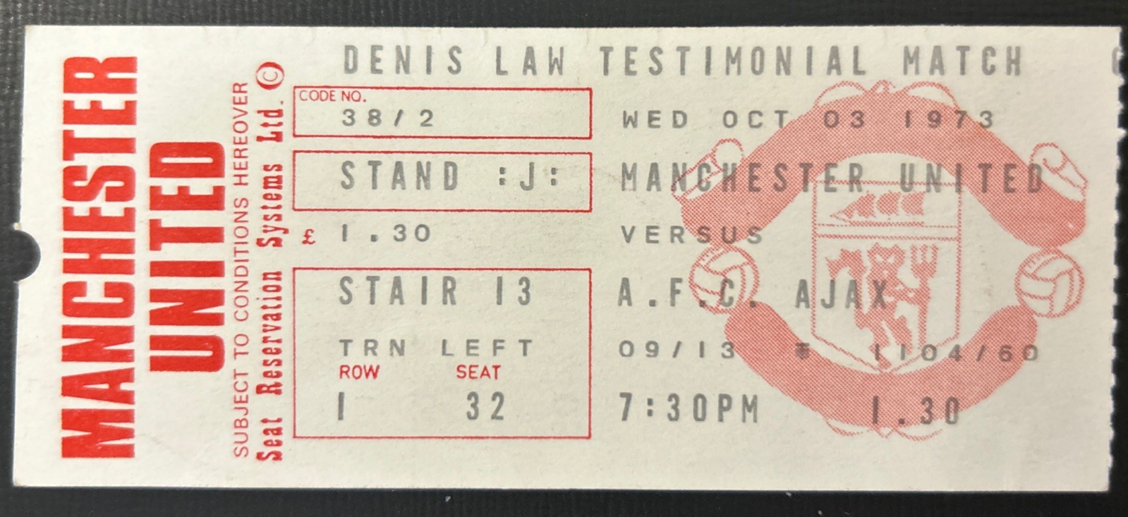 Scarce Variant 1973 Denis Law Testimonial Manchester United Match Ticket Stub for sale on Ebay