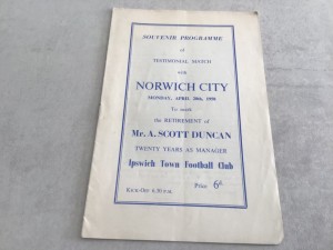 Ipswich Town v Norwich City Scott Duncan Testimonial - 28th April 1958 for sale on Ebay