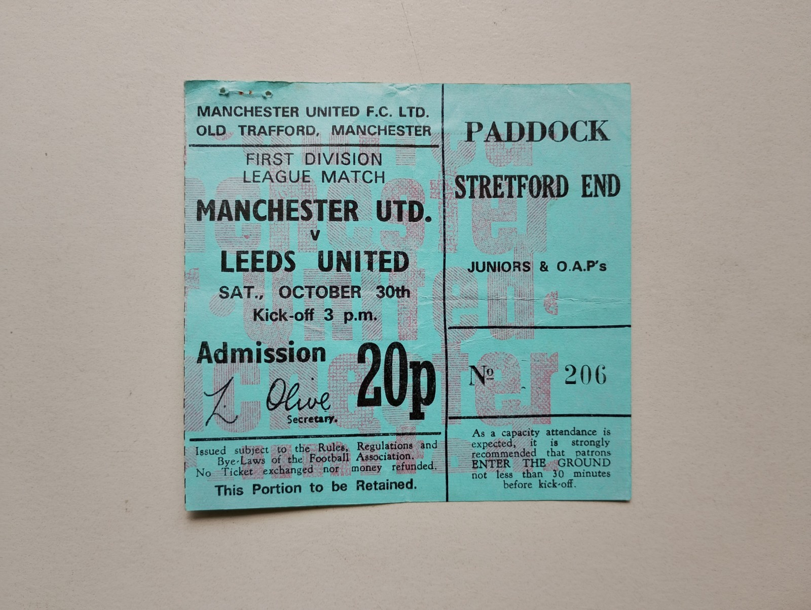 1971/72 Manchester United v  Leeds United   Ticket  Stub for sale on Ebay