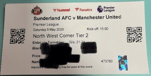 Sunderland v Manchester United 10/5/2026  scarce paper ticket for sale on Ebay