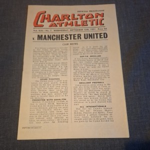 CHARLTON V MANCHESTER UTD 1951/52 1ST DIVISION FOOTBALL PROGRAMME SIR MATT BUSBY for sale on Ebay