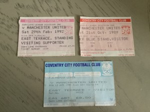 3 x Coventry City  V Manchester United  Football Match Ticket Stubs 1980s 1990s for sale on Ebay