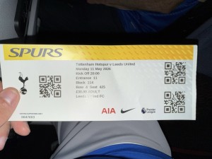 TOTTENHAM HOTSPUR V LEEDS UNITED PREMIER LEAGUE MATCH TICKET 11/05/2026 for sale on Ebay