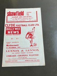 Clyde v Motherwell  23rd Dec 1967  Scottish League Div 1 for sale on Ebay