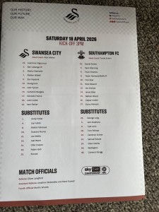 Swansea City v Southampton. official teamsheet 18/04/26 for sale on Ebay