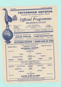 1956/57 FRIENDLY : TOTTENHAM HOTSPUR v RACING CLUB DE PARIS 11TH SEPTEMBER 1956 for sale on Ebay