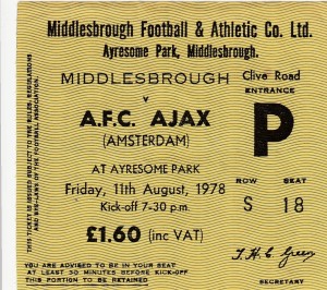 MIDDLESBROUGH V AJAX 11/8/1978  FRIENDLY -  USED TICKET STUB for sale on Ebay