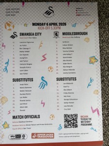 Swansea City v Middlesbrough official teamsheet 06/04/26 for sale on Ebay