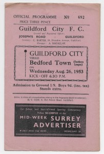 1953/54 Southern League - GUILDFORD CITY v. BEDFORD TOWN for sale on Ebay