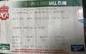 Liverpool V Newcastle United Used Match Ticket 19.3.2000 for sale on Ebay