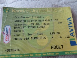 NORWICH CITY NEWCASTLE JULY 2010 PRE SEASON MATCH TICKET  for sale on Ebay
