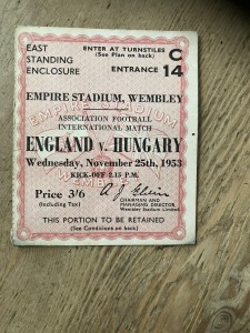  England  v Hungary Ticket stub - Wembley Weds November 25th 1953  for sale on Ebay