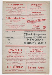 1956/57 South Western League - NEWQUAY v. PLYMOUTH ARGYLE 'A' for sale on Ebay