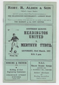 1956/57 Southern League - HEADINGTON UNITED v. MERTHYR TYDFIL for sale on Ebay