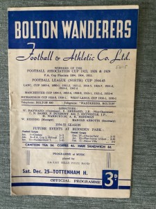 Bolton Wanderers v Tottenham (First Division)  25/12/1954 Christmas Day Match for sale on Ebay