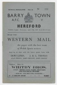1956/57 Southern League - BARRY TOWN v. HEREFORD UNITED for sale on Ebay