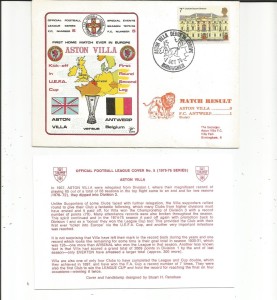 1975  DAWN  FOOTBALL COVER  FC 5 ASTON VILLA DEBUT IN EUROPE v FC ANTWERP for sale on Ebay
