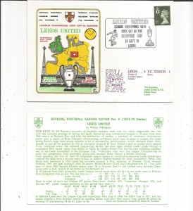 1974  DAWN   FOOTBALL COVER  FC 4  LEEDS v F C ZURICH for sale on Ebay