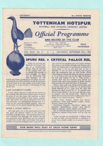 1956/57 FOOTBALL COMBINATION : TOTTENHAM HOTSPUR v CRYSTAL PALACE RESERVES for sale on Ebay