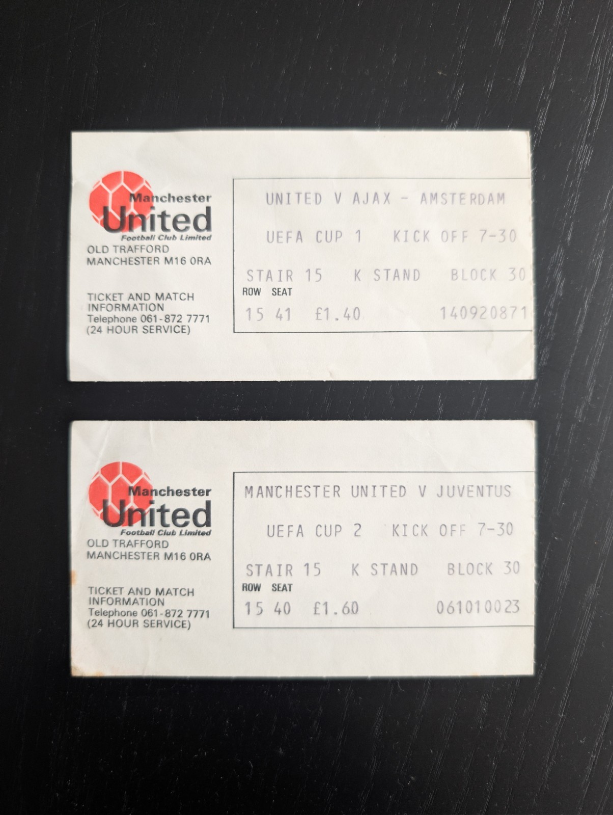 2 X MANCHESTER UNITED 1976 UFEA Cup Used Match Ticket Stub Juventus Ajax RARE for sale on Ebay